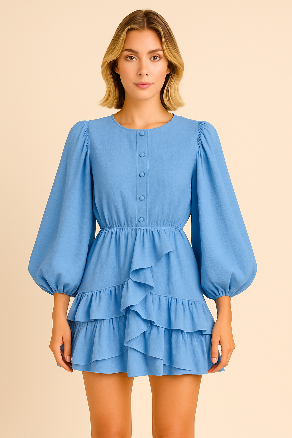 Riviera - Robe à manches longues et jupe courte à volants